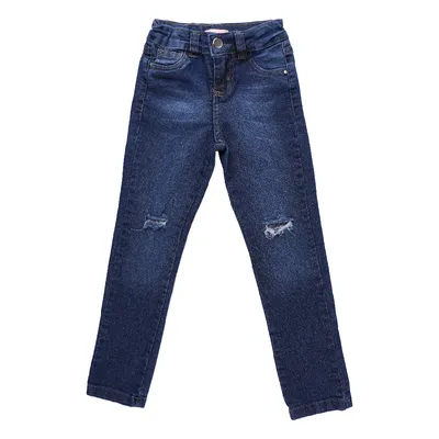 Calça Jeans Infantil Color Girl Com Puídos E Bolso